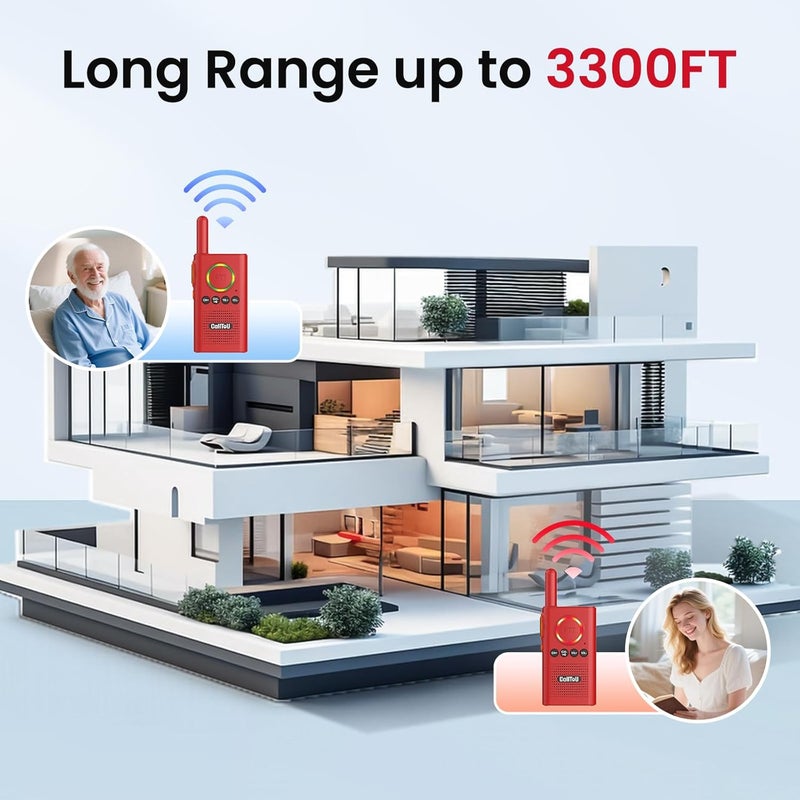 CallToU 2 Way Intercom for Elderly 3300FT Rechargeable 1000mAh Battery, VOX, Ideal for Caregivers & Emergencies Intercoms Wireless for Home/Outdoor Family Communication Red - Image 3